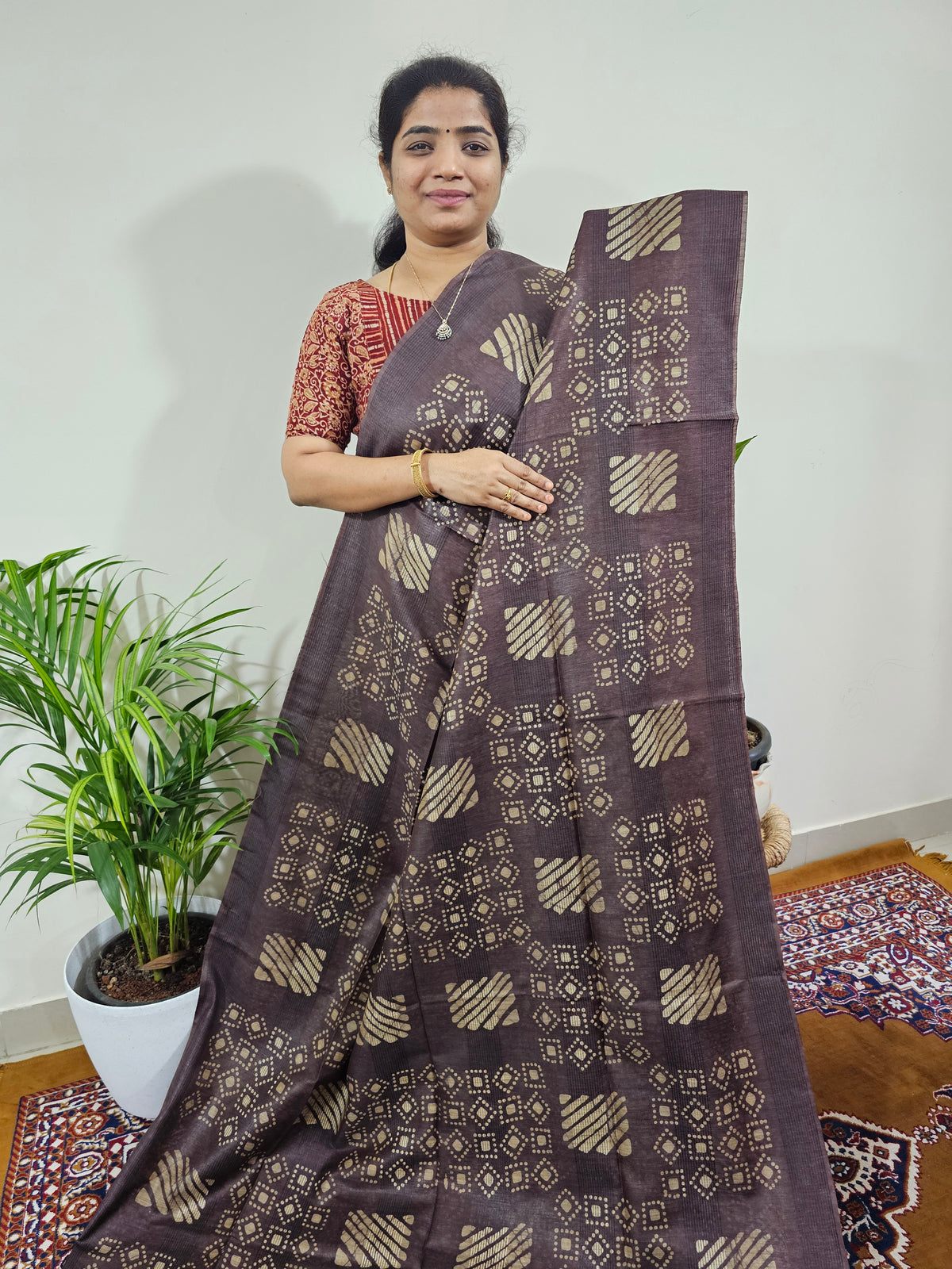 Bhagalpuri with Batik Print - Brown with Honey Brown