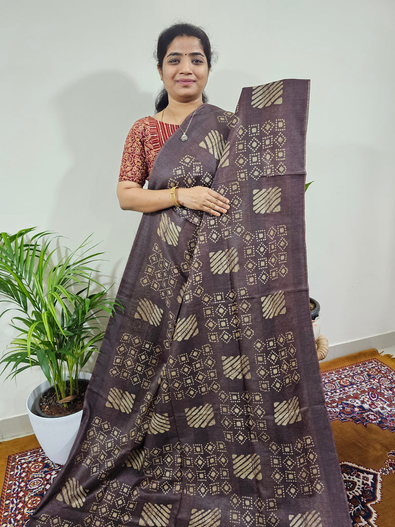 Bhagalpuri with Batik Print - Brown with Honey Brown
