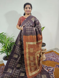 Bhagalpuri with Batik Print - Brown with Honey Brown