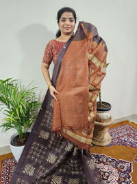Bhagalpuri with Batik Print - Brown with Honey Brown