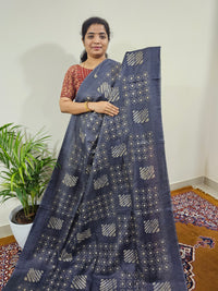 Bhagalpuri with Batik Print - Blue with Red