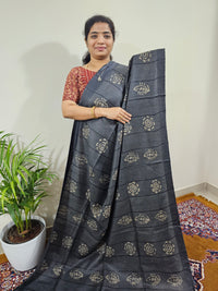 Bhagalpuri with Batik Print - Grey with Peacock Blue