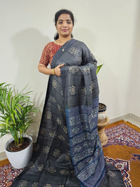 Bhagalpuri with Batik Print - Grey with Peacock Blue