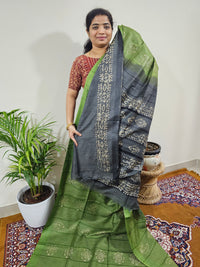 Bhagalpuri with Batik Print - Green with Grey