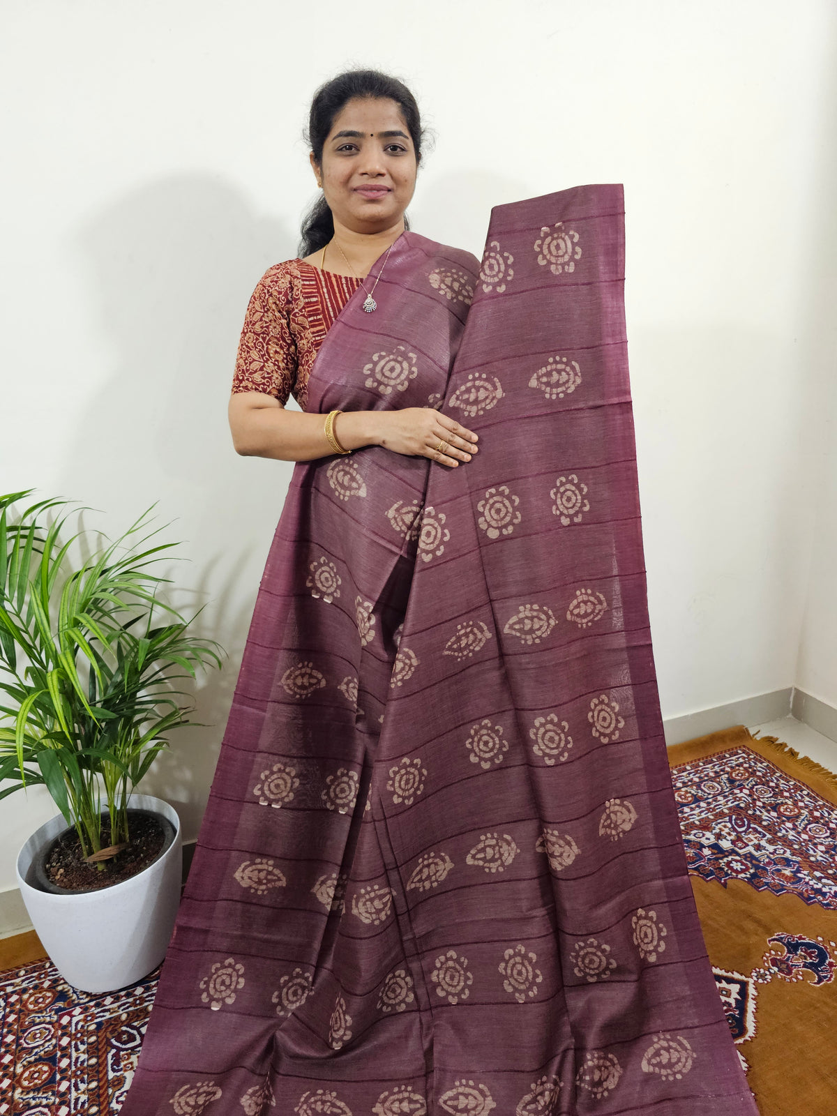 Bhagalpuri with Batik Print - Brown with Honey Brown