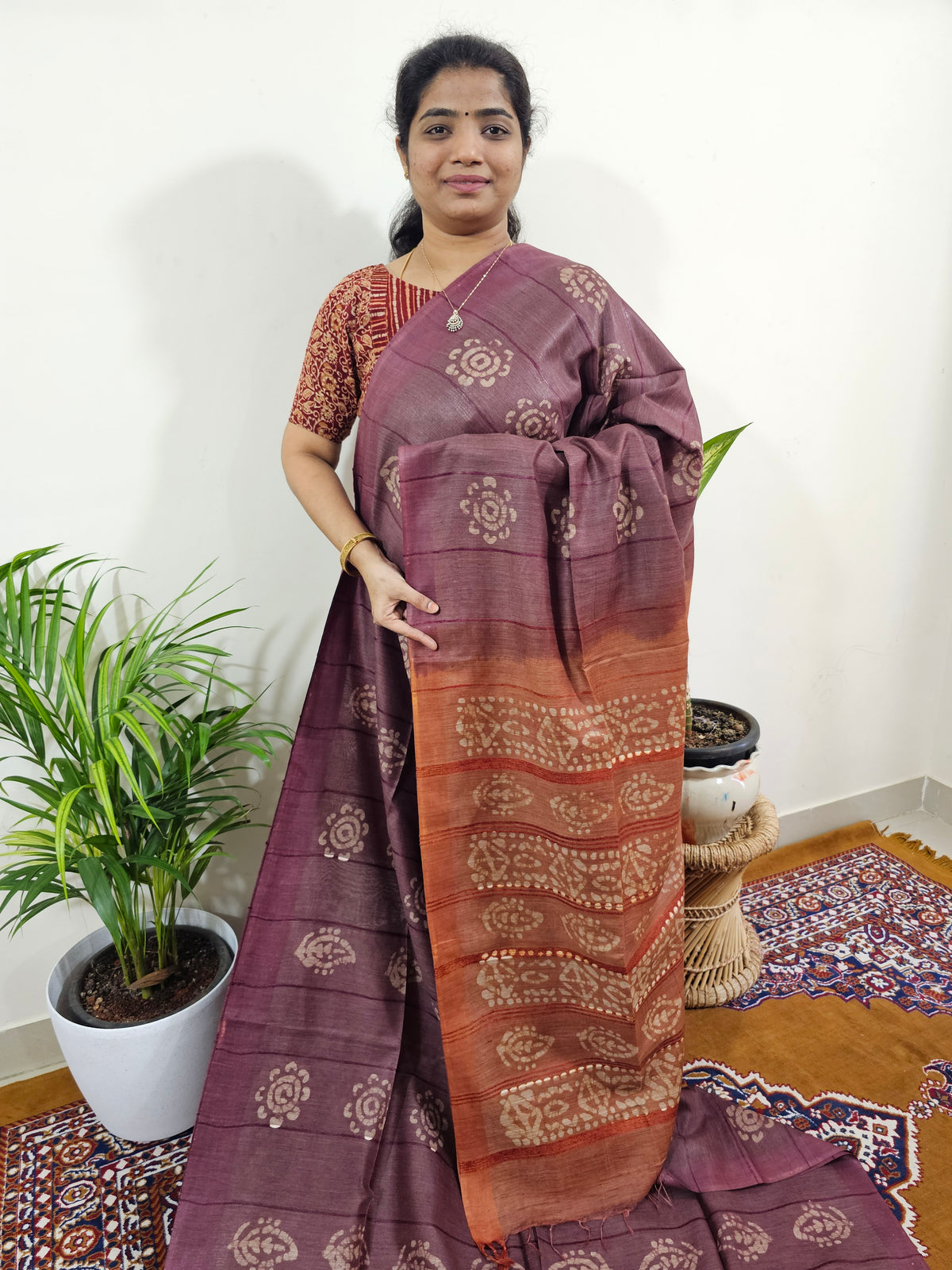 Bhagalpuri with Batik Print - Brown with Honey Brown