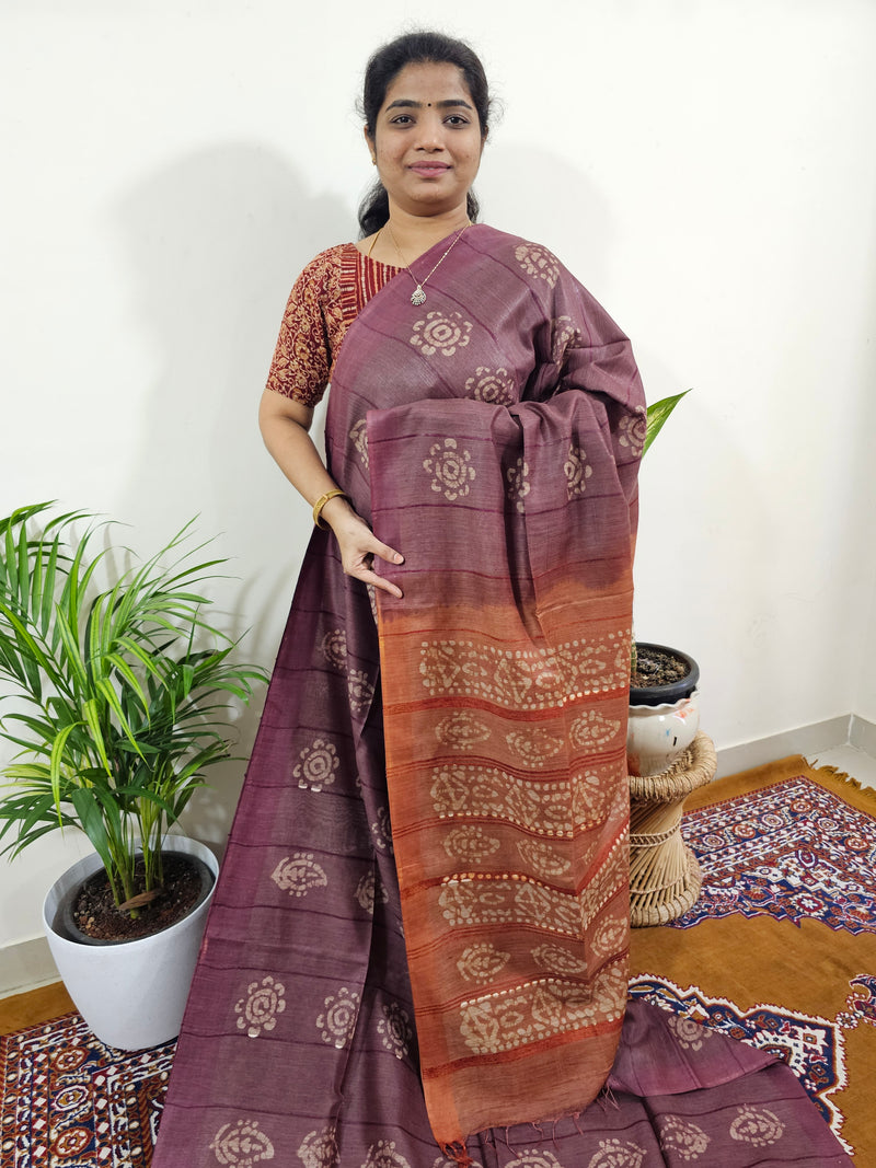 Bhagalpuri with Batik Print - Brown with Honey Brown