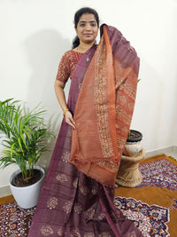 Bhagalpuri with Batik Print - Brown with Honey Brown