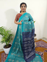 Bhagalpuri with Batik Print - Sea Green with Blue