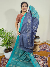 Bhagalpuri with Batik Print - Sea Green with Blue