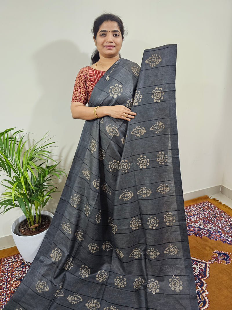 Bhagalpuri with Batik Print - Grey with Red