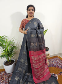 Bhagalpuri with Batik Print - Grey with Red