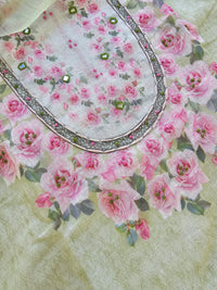 Linen Cotton Unstitched Salwar Suit  - Green with Pink