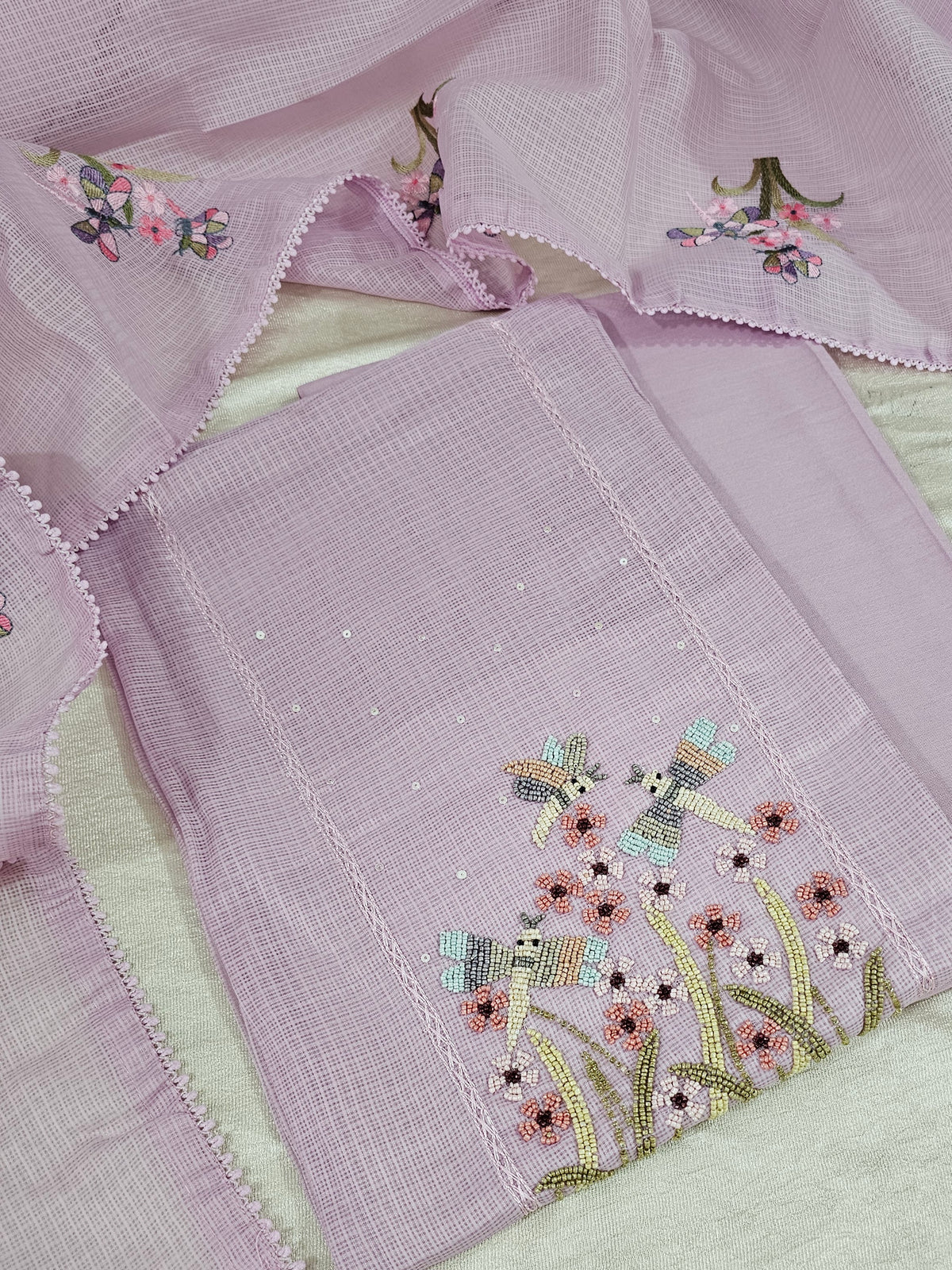 Semi Tussar Kota Unstitched Salwar - Pastel Purple