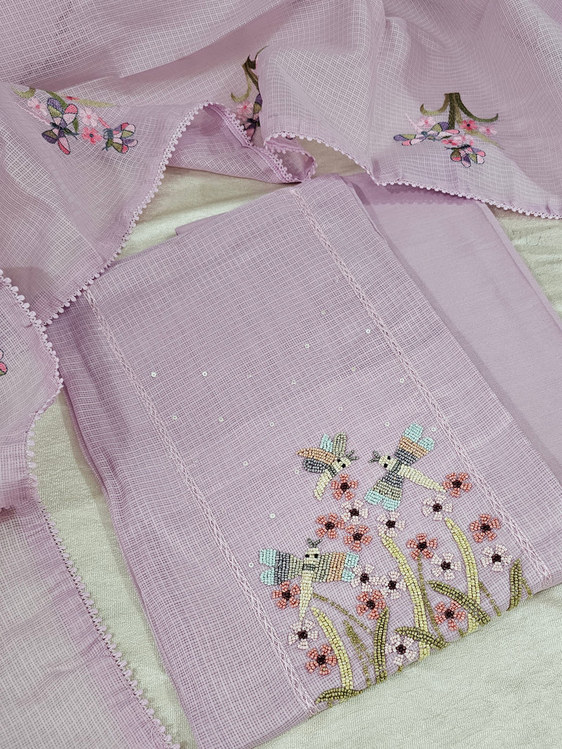 Semi Tussar Kota Unstitched Salwar - Pastel Purple