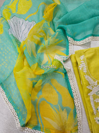 Soft Silk Unstitched Salwar Suit  - Yellow with Sea Green