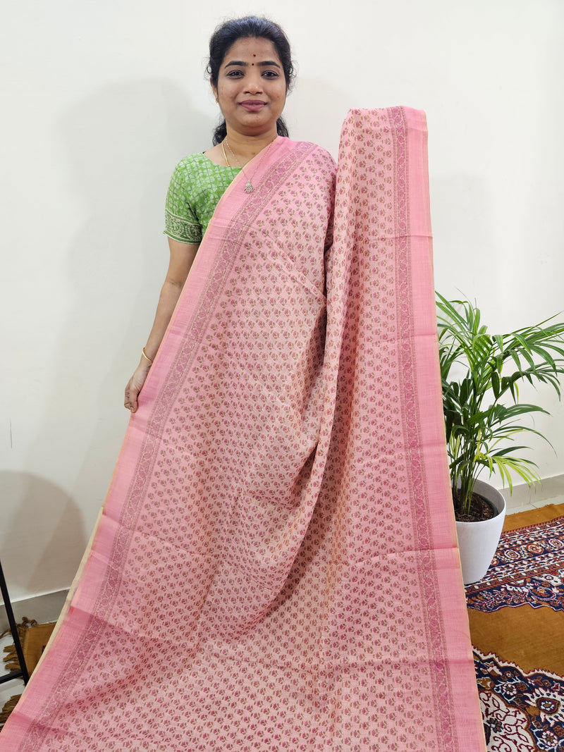 Linen Tissue with Digital Printed Sarees - Peachish Pink