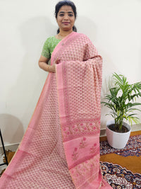 Linen Tissue with Digital Printed Sarees - Peachish Pink