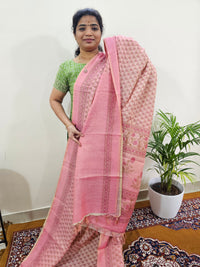 Linen Tissue with Digital Printed Sarees - Peachish Pink