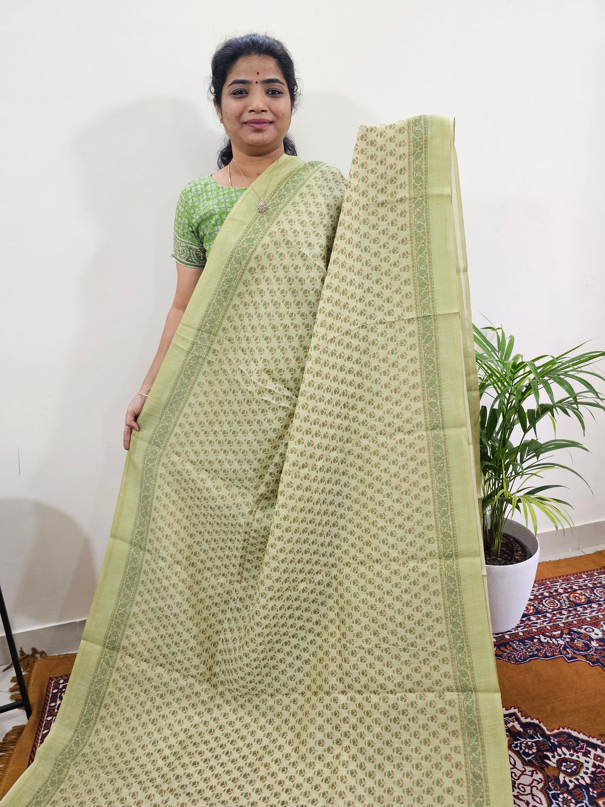 Linen Tissue with Digital Printed Sarees - Green