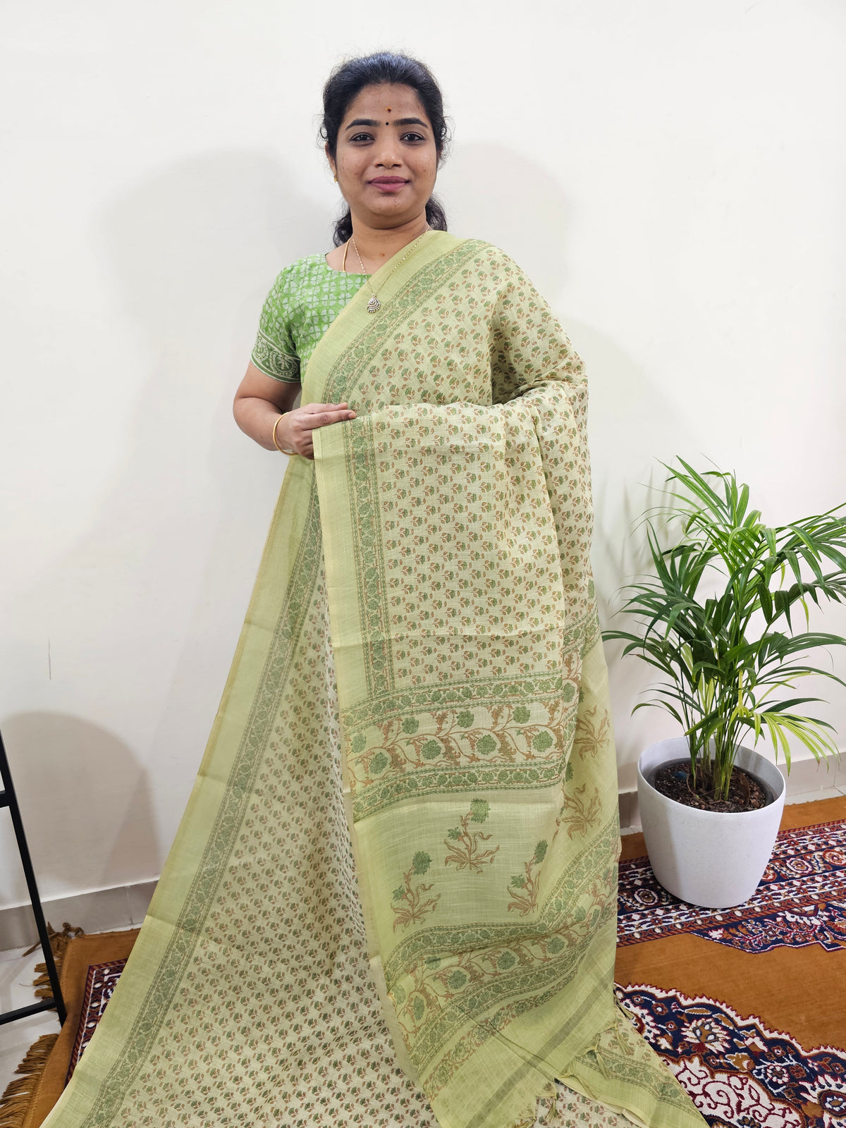 Linen Tissue with Digital Printed Sarees - Green