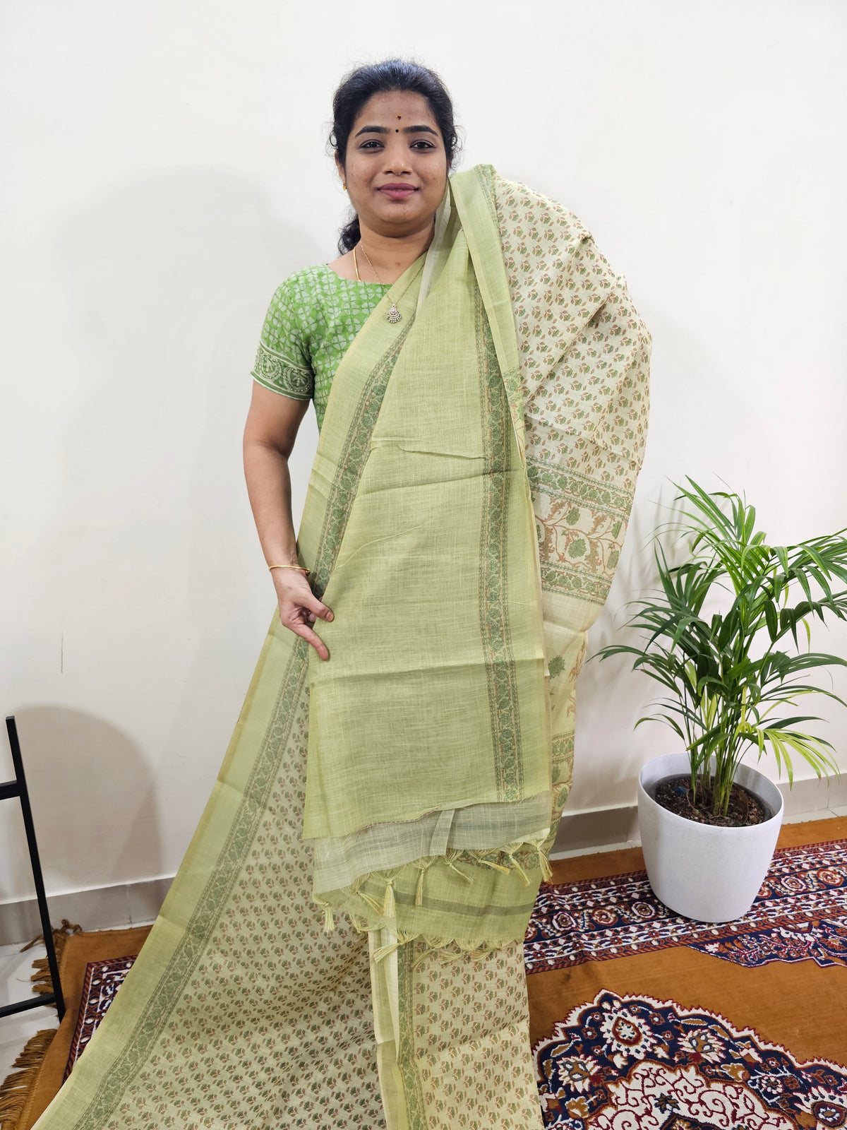 Linen Tissue with Digital Printed Sarees - Green