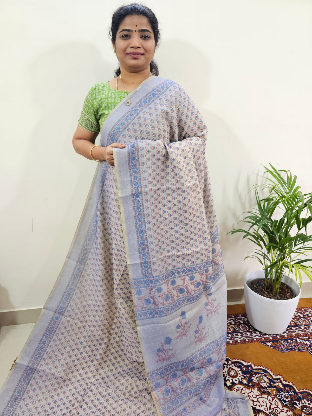 Linen Tissue with Digital Printed Sarees - Violet