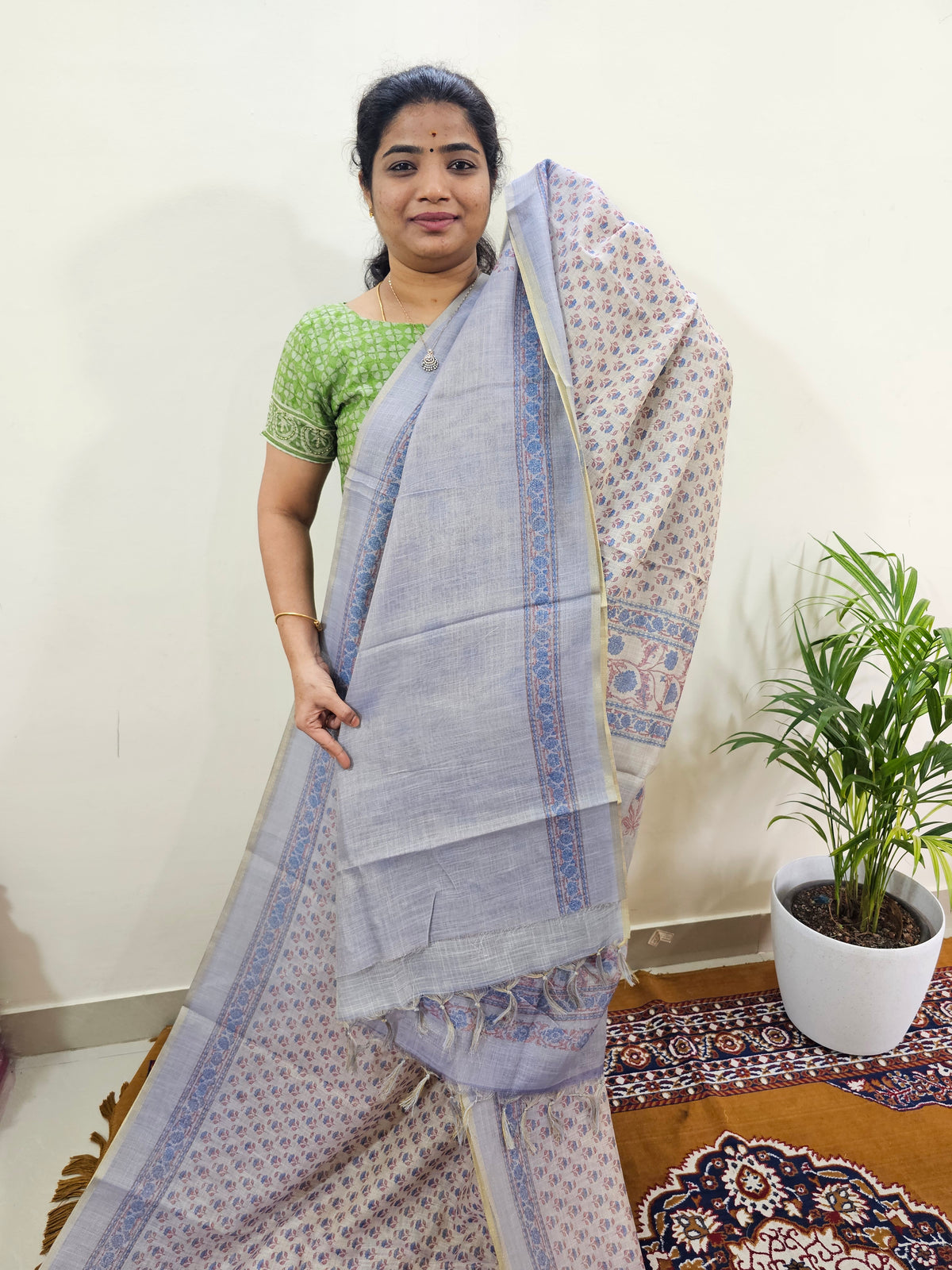 Linen Tissue with Digital Printed Sarees - Violet