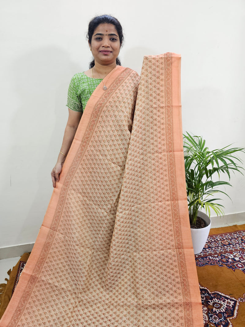 Linen Tissue with Digital Printed Sarees - Orange