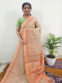 Linen Tissue with Digital Printed Sarees - Orange