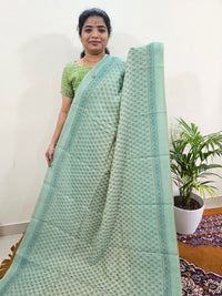 Linen Tissue with Digital Printed Sarees - Sea Green
