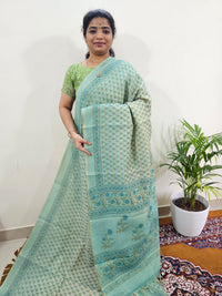 Linen Tissue with Digital Printed Sarees - Sea Green