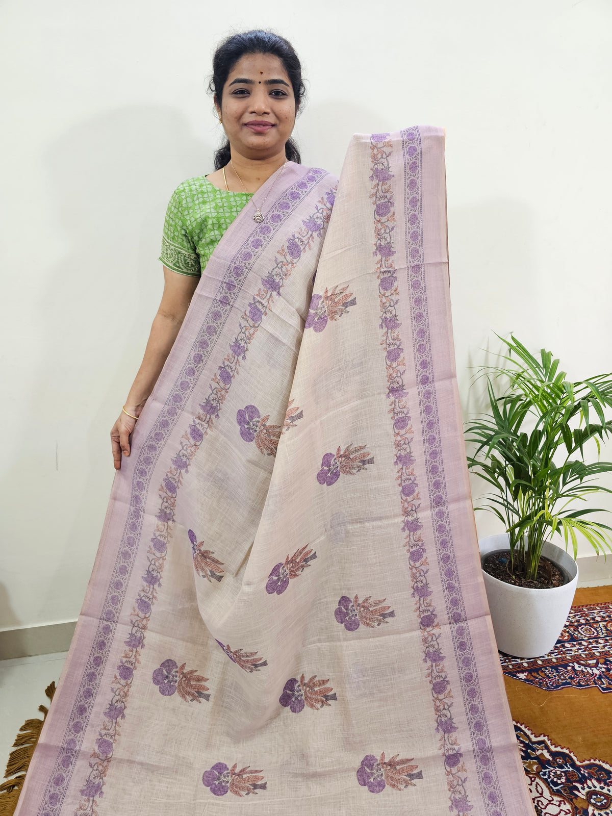 Linen Tissue with Digital Printed Sarees - Purple