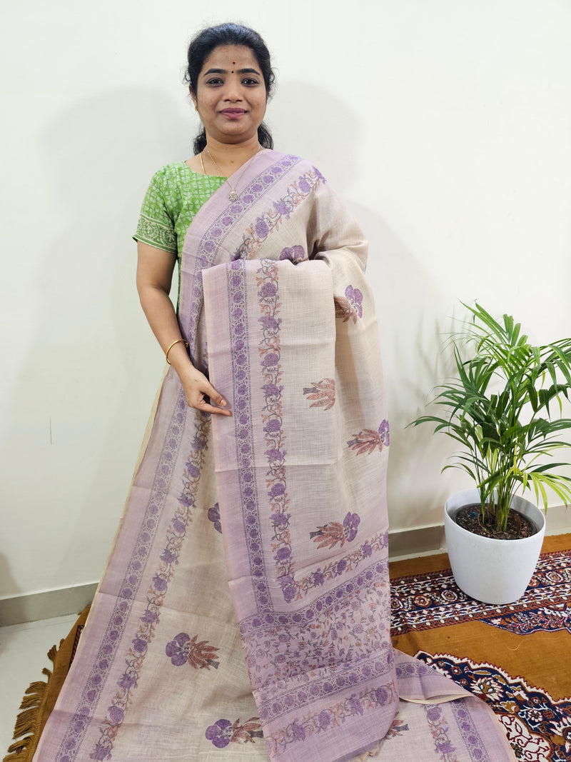 Linen Tissue with Digital Printed Sarees - Purple