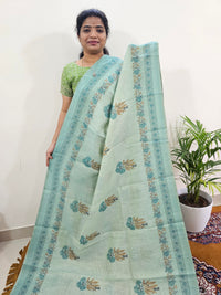 Linen Tissue with Digital Printed Sarees - Sea Green