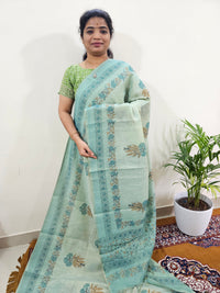Linen Tissue with Digital Printed Sarees - Sea Green
