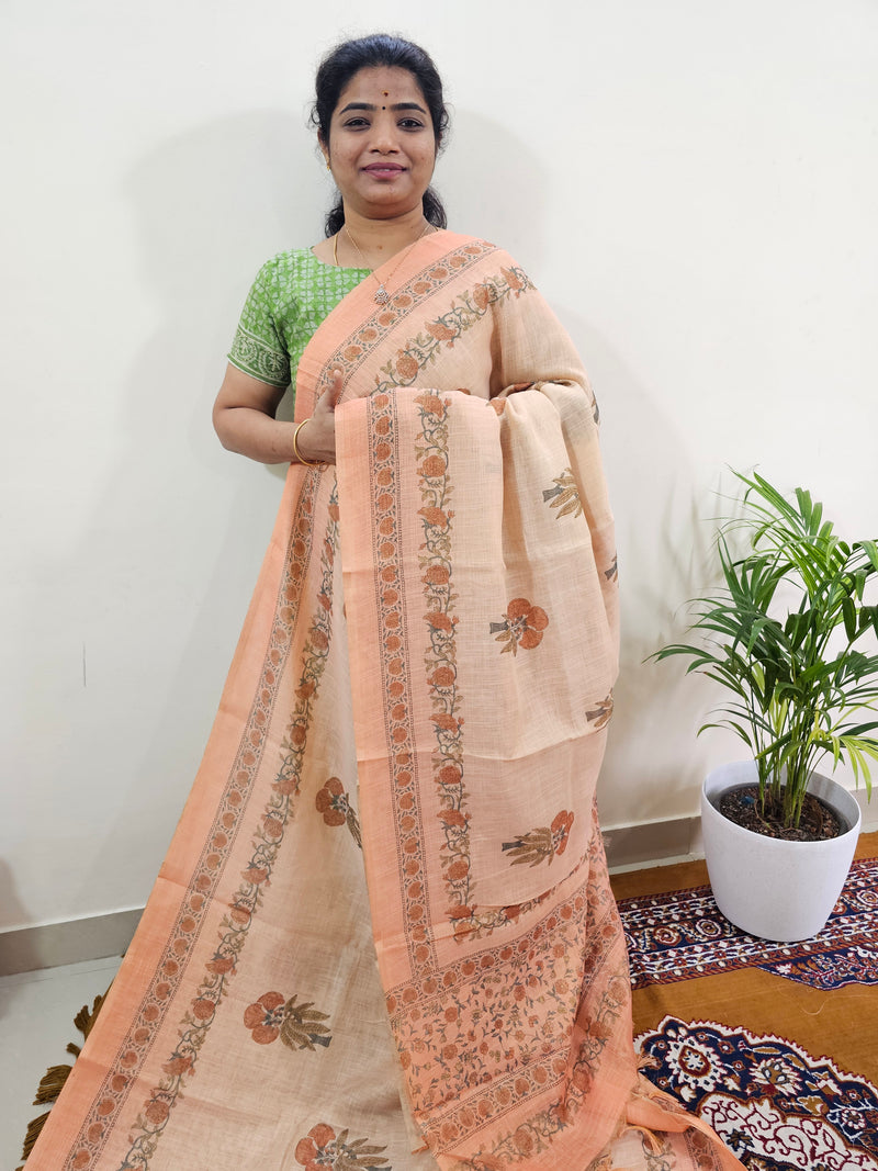 Linen Tissue with Digital Printed Sarees - Orange