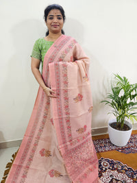 Linen Tissue with Digital Printed Sarees - Peachish Pink