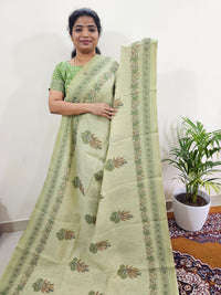 Linen Tissue with Digital Printed Sarees - Green