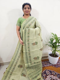 Linen Tissue with Digital Printed Sarees - Green