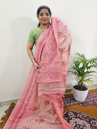 Linen Tissue with Digital Printed Sarees - Pink