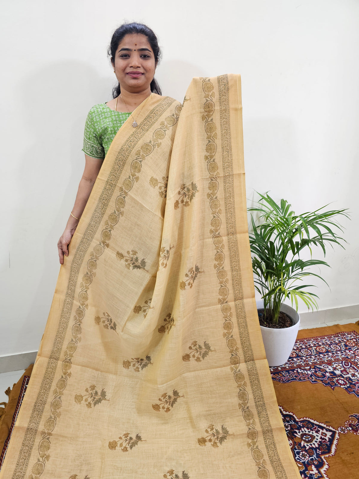 Linen Tissue with Digital Printed Sarees - Mustard