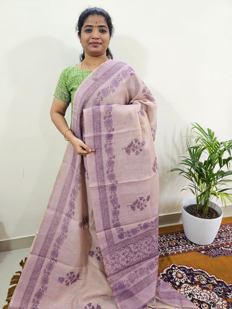 Linen Tissue with Digital Printed Sarees - Purple