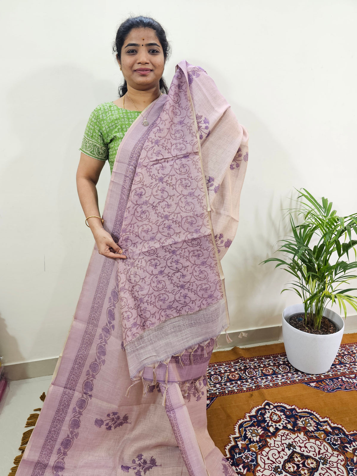 Linen Tissue with Digital Printed Sarees - Purple