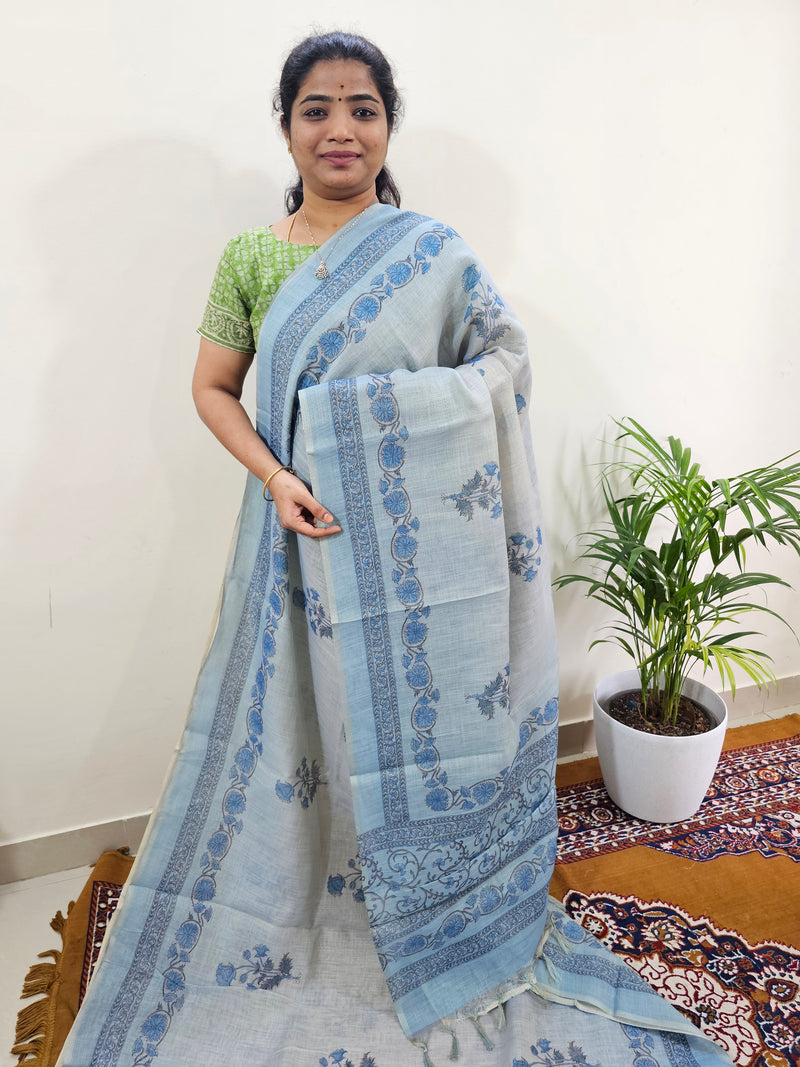 Linen Tissue with Digital Printed Sarees - Blue
