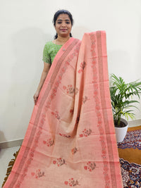 Linen Tissue with Digital Printed Sarees - Peach