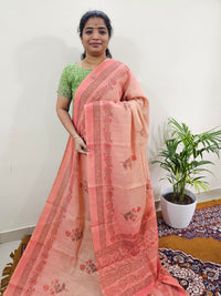 Linen Tissue with Digital Printed Sarees - Peach