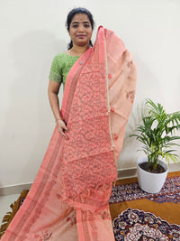 Linen Tissue with Digital Printed Sarees - Peach