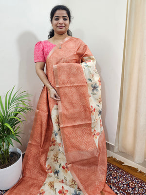 Soft Semi Tussar Zari Weaving  Border - Brown