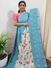 Soft Semi Tussar Zari Weaving  Border - Blue
